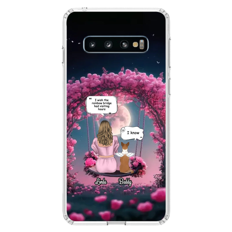 Custom Memorial Dog Mom Phone Case - Upto 4 Dogs - Memorial Gift Idea For Dog Owners - I Wish The Rainbow Bridge Had Visiting Hours - Case For iPhone/Samsung