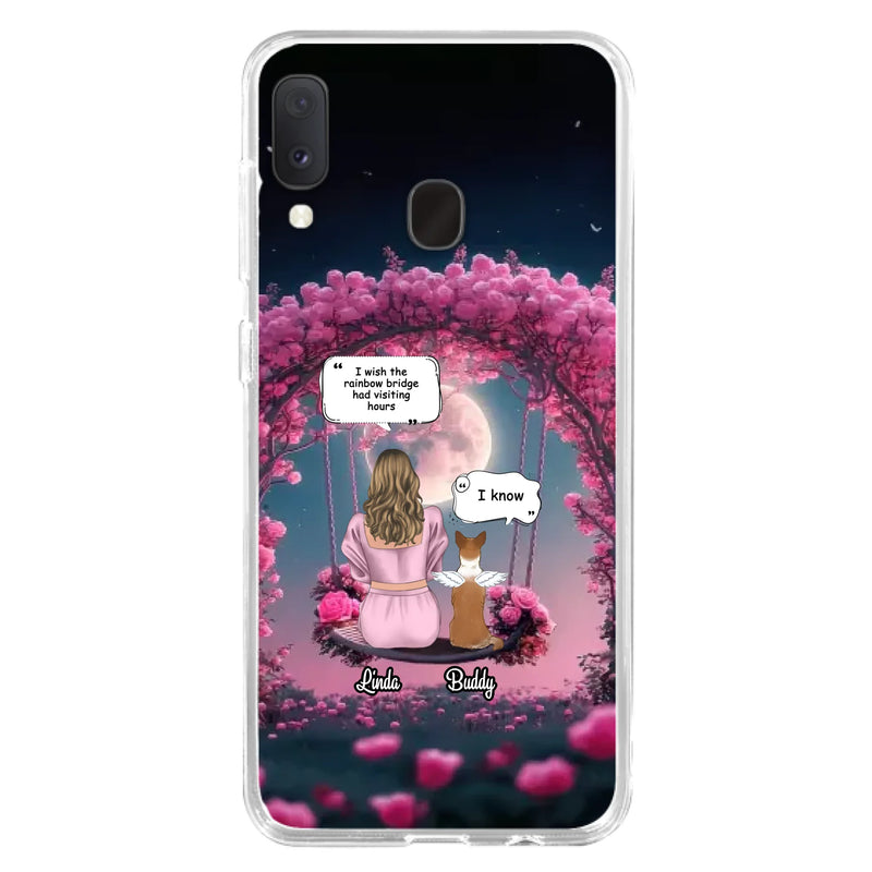 Custom Memorial Dog Mom Phone Case - Upto 4 Dogs - Memorial Gift Idea For Dog Owners - I Wish The Rainbow Bridge Had Visiting Hours - Case For iPhone/Samsung