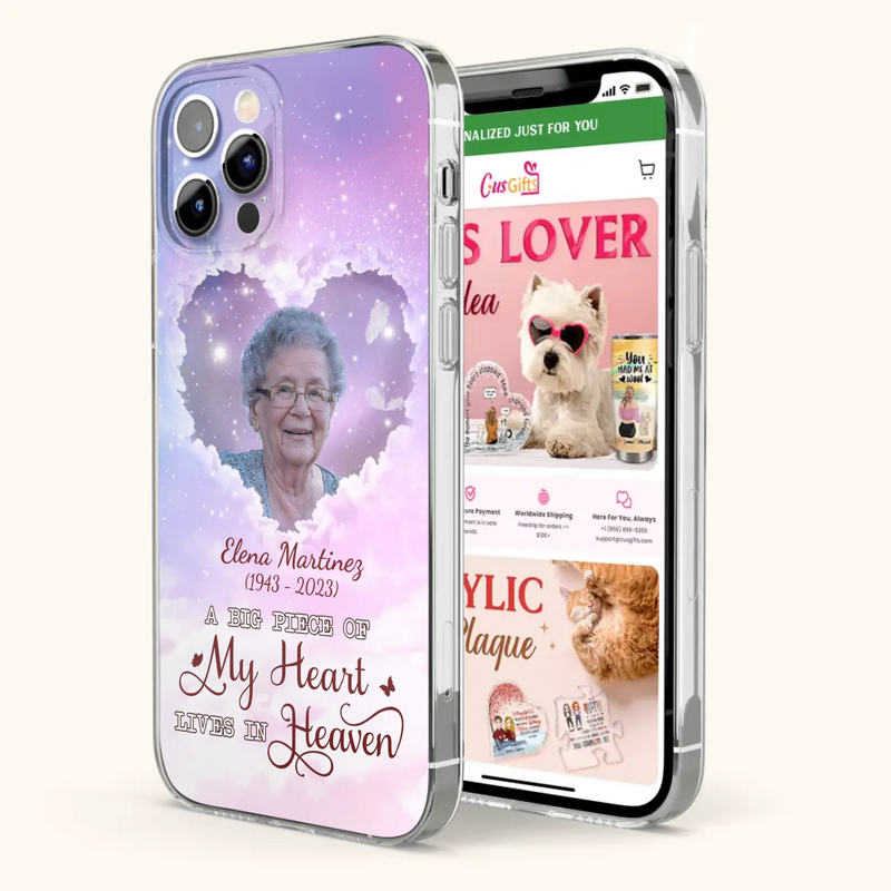 Custom Personalized Memorial Photo Phone Case - Memorial Gift For Family Member - Upload Photo - Case For iPhone/Samsung - A Big Piece Of My Heart Lives In Heaven