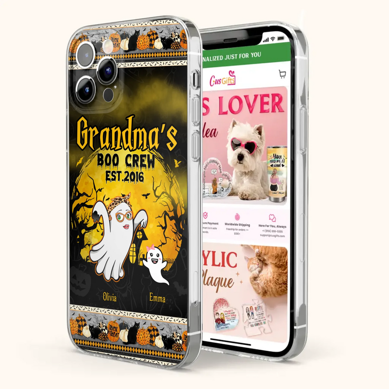 Custom Personalized Grandma Phone Case - Halloween Gift For Grandma - Upto 7 Kids - Grandma's Boo Crew - Case For iPhone/ Samsung