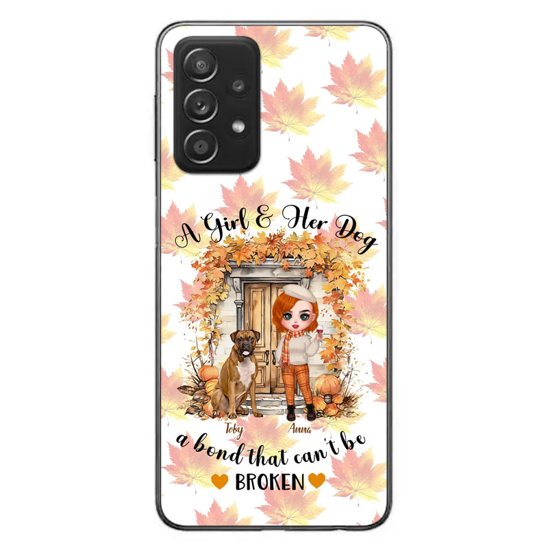 Custom Personalized Fall And Dogs Phone Case - Gift Idea for Dog Lovers - Upto 6 Dogs - A Girl & Her Dogs A Bond That Can't Be Broken - Case For iPhone And Samsung