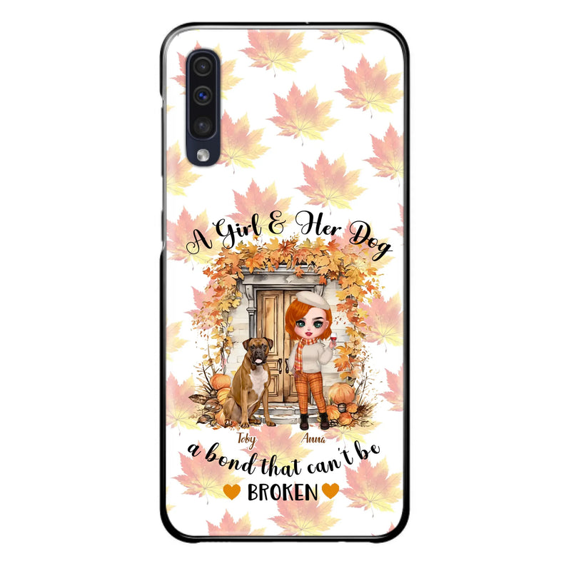 Custom Personalized Fall And Dogs Phone Case - Gift Idea for Dog Lovers - Upto 6 Dogs - A Girl & Her Dogs A Bond That Can't Be Broken - Case For iPhone And Samsung