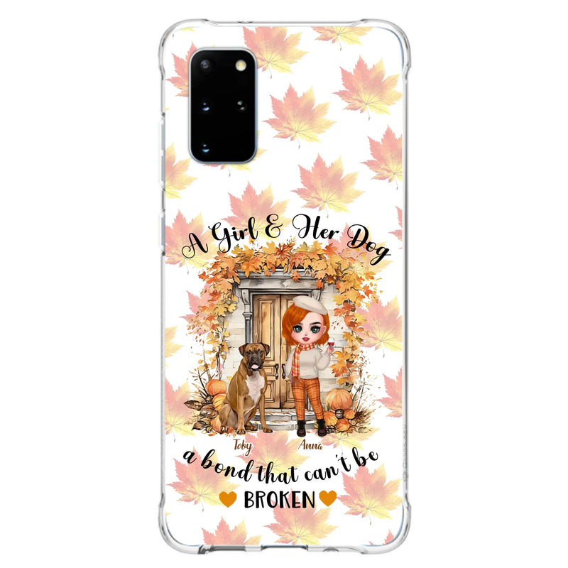 Custom Personalized Fall And Dogs Phone Case - Gift Idea for Dog Lovers - Upto 6 Dogs - A Girl & Her Dogs A Bond That Can't Be Broken - Case For iPhone And Samsung
