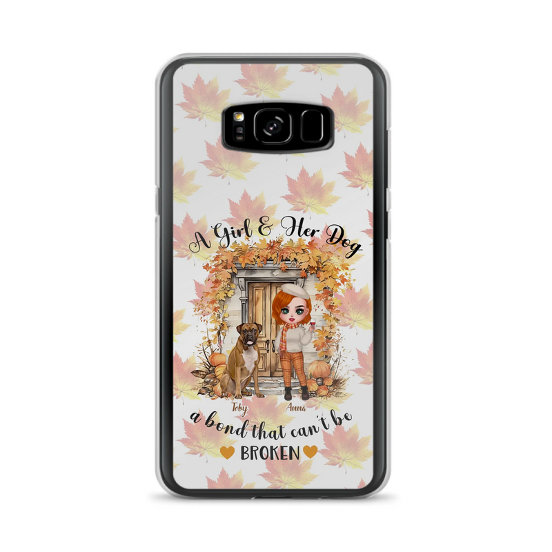 Custom Personalized Fall And Dogs Phone Case - Gift Idea for Dog Lovers - Upto 6 Dogs - A Girl & Her Dogs A Bond That Can't Be Broken - Case For iPhone And Samsung