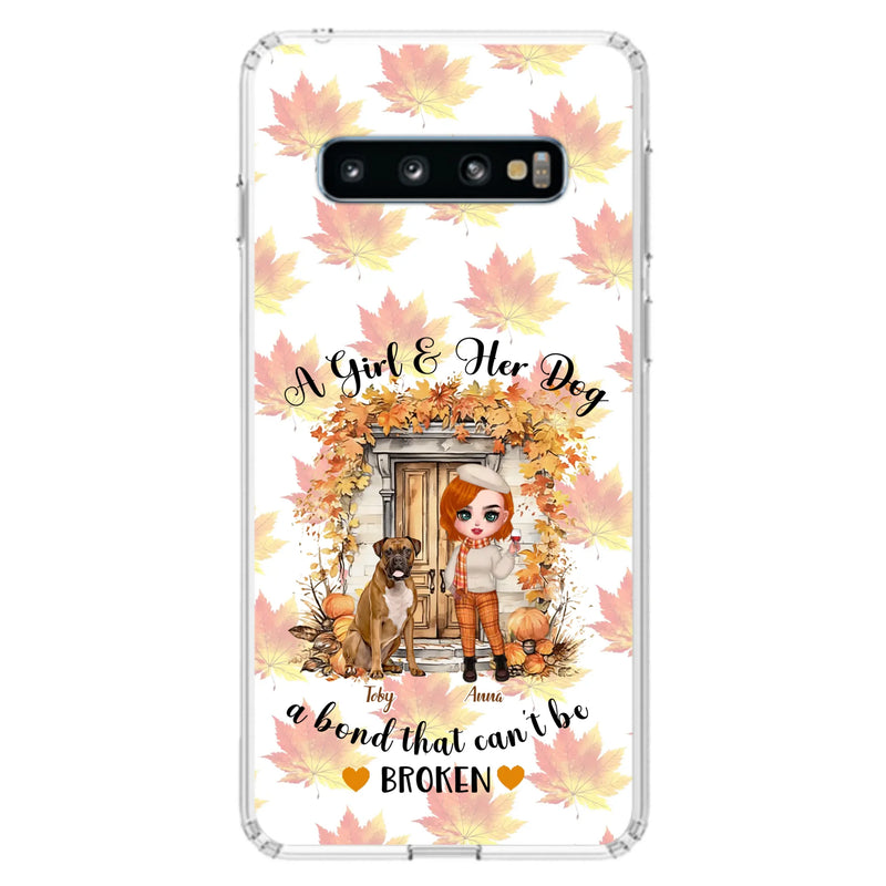 Custom Personalized Fall And Dogs Phone Case - Gift Idea for Dog Lovers - Upto 6 Dogs - A Girl & Her Dogs A Bond That Can't Be Broken - Case For iPhone And Samsung