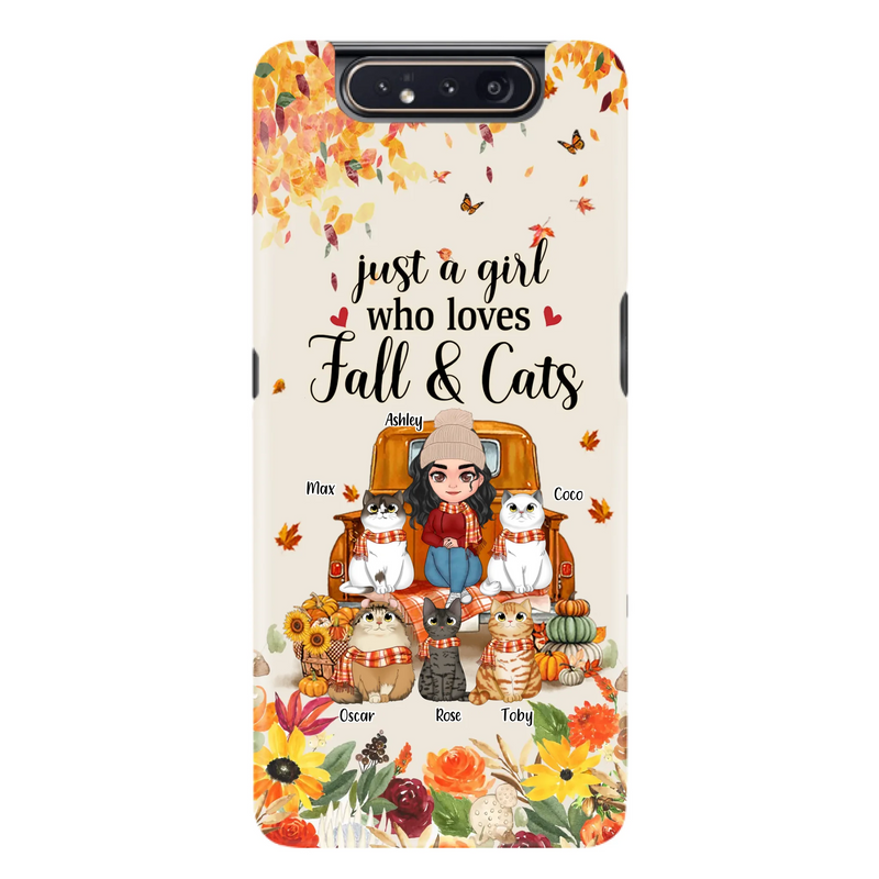 Custom Personalized Cat Mom Autumn Phone Case - Gift Idea For Cat Owners - Upto 5 Cats -  Case For iPhone/Samsung - Just A Girl Who Loves Fall & Cats