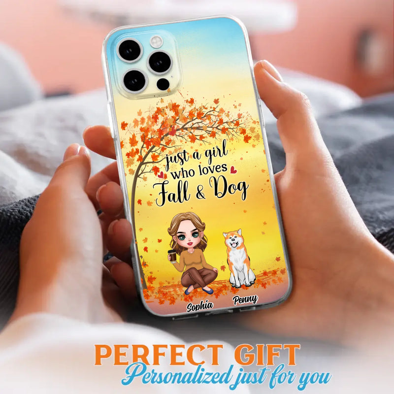Custom Personalized Dog Mom Phone Case - Gift Idea For Dog Lovers/ Autumn Gift - Upto 4 Dogs - Just A Girl Who Loves Fall & Dogs - Case For iPhone/Samsung