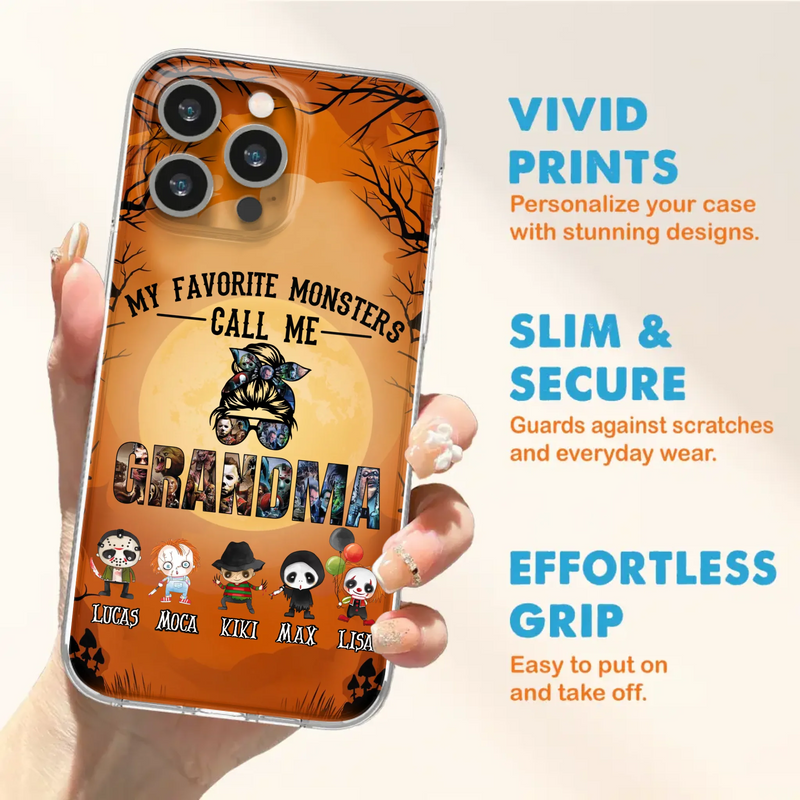 Personalized Halloween Phone Case - Halloween Gift Idea for Halloween - Upto 5 Characters - My Favorite Monsters Call Me Grandma - Case For iPhone/Samsung