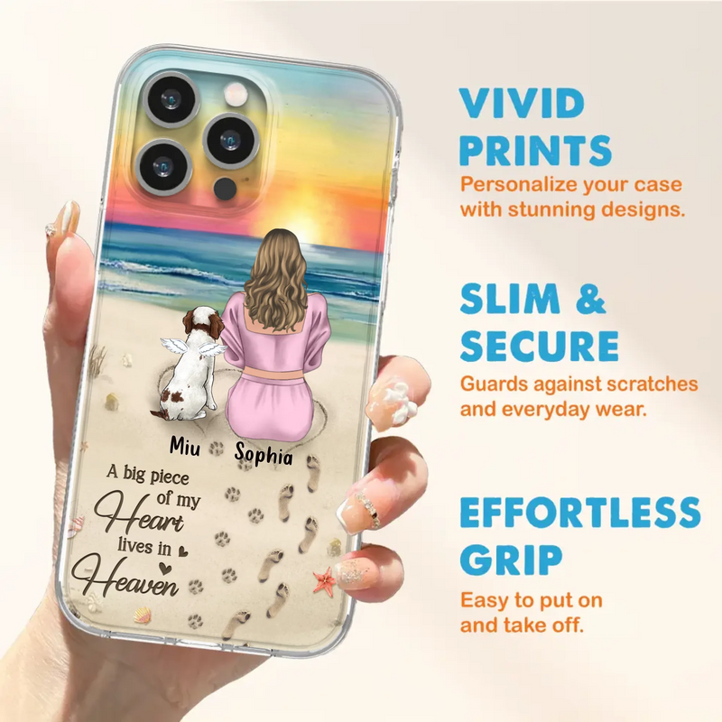 Custom Personalized Memorial Dog Mom Phone Case - Upto 3 Dogs - Memorial Gift Idea for Dog Owners - A Big Piece Of My Heart Lives In Heaven - Case for iPhone/Samsung
