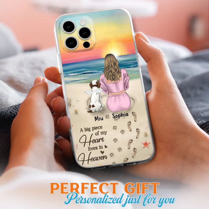 Custom Personalized Memorial Dog Mom Phone Case - Upto 3 Dogs - Memorial Gift Idea for Dog Owners - A Big Piece Of My Heart Lives In Heaven - Case for iPhone/Samsung
