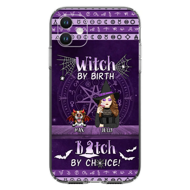 Custom Personalized Witch Phone Case - Halloween Gift Idea for Witch Lovers/Pet Lovers - Upto 3 Dogs/Cats - Witch By Birth - Case For iPhone/Samsung