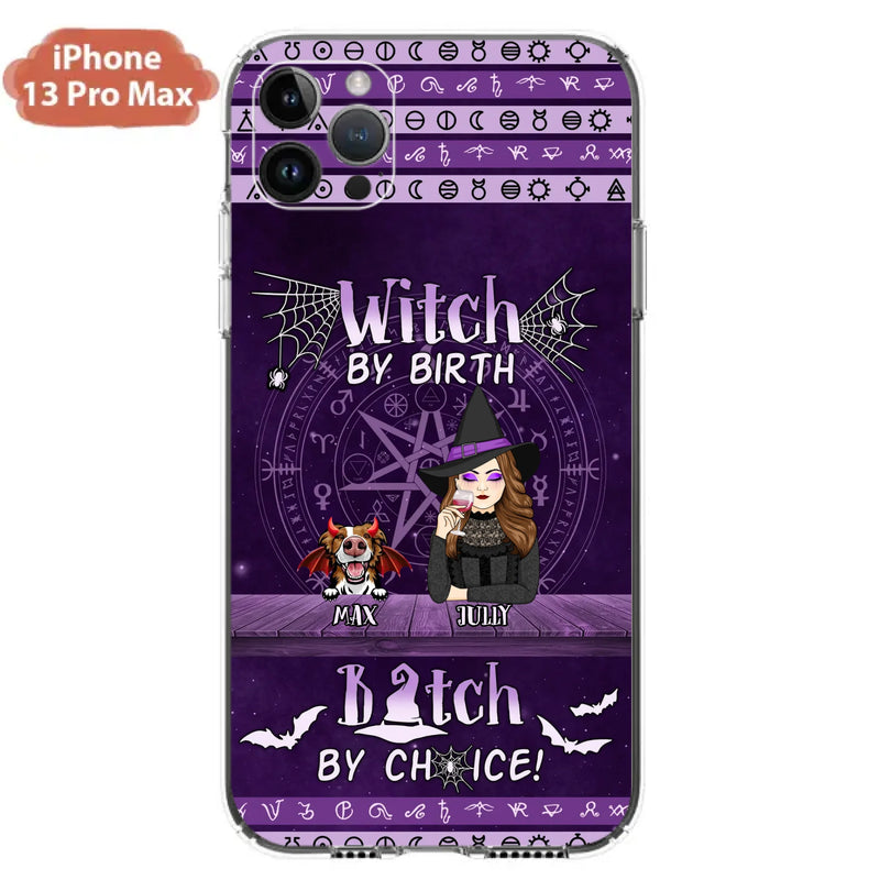 Custom Personalized Witch Phone Case - Halloween Gift Idea for Witch Lovers/Pet Lovers - Upto 3 Dogs/Cats - Witch By Birth - Case For iPhone/Samsung