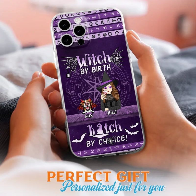 Custom Personalized Witch Phone Case - Halloween Gift Idea for Witch Lovers/Pet Lovers - Upto 3 Dogs/Cats - Witch By Birth - Case For iPhone/Samsung