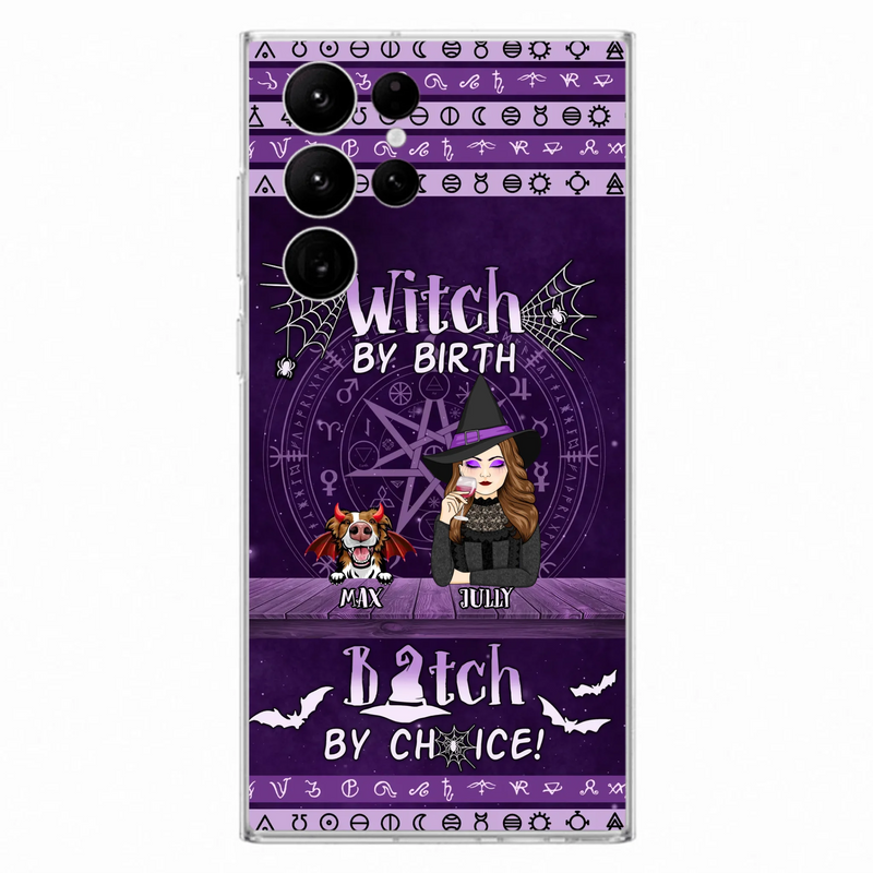 Custom Personalized Witch Phone Case - Halloween Gift Idea for Witch Lovers/Pet Lovers - Upto 3 Dogs/Cats - Witch By Birth - Case For iPhone/Samsung