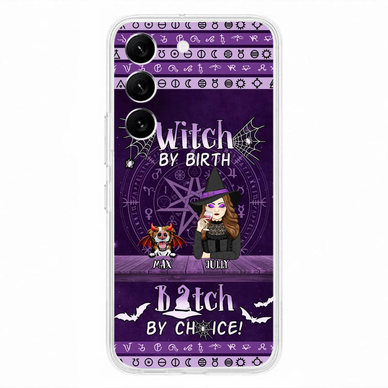 Custom Personalized Witch Phone Case - Halloween Gift Idea for Witch Lovers/Pet Lovers - Upto 3 Dogs/Cats - Witch By Birth - Case For iPhone/Samsung