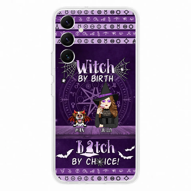 Custom Personalized Witch Phone Case - Halloween Gift Idea for Witch Lovers/Pet Lovers - Upto 3 Dogs/Cats - Witch By Birth - Case For iPhone/Samsung