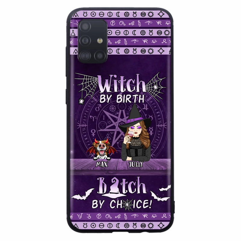 Custom Personalized Witch Phone Case - Halloween Gift Idea for Witch Lovers/Pet Lovers - Upto 3 Dogs/Cats - Witch By Birth - Case For iPhone/Samsung