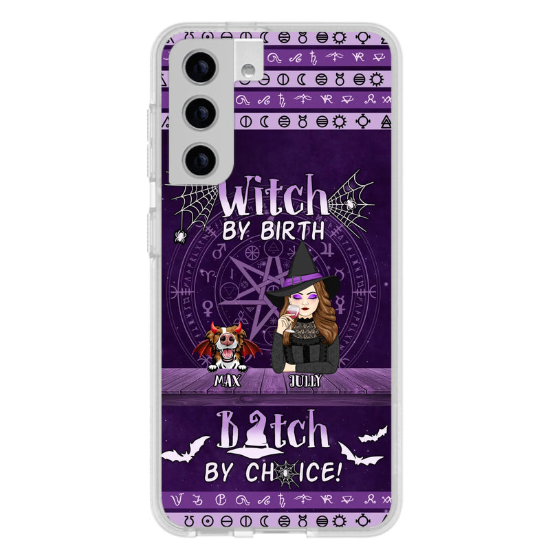 Custom Personalized Witch Phone Case - Halloween Gift Idea for Witch Lovers/Pet Lovers - Upto 3 Dogs/Cats - Witch By Birth - Case For iPhone/Samsung