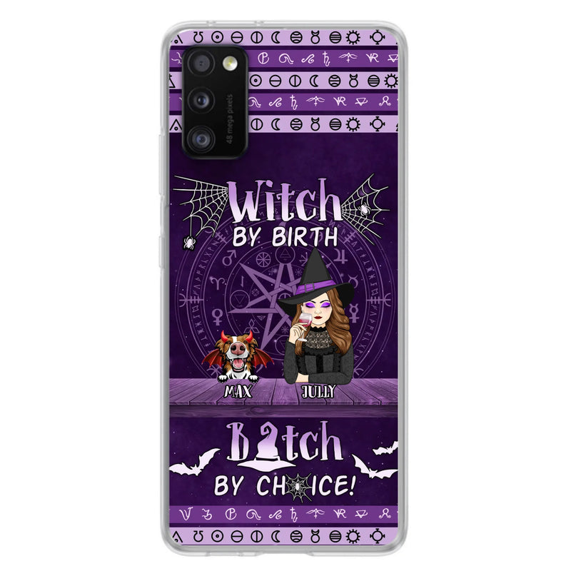 Custom Personalized Witch Phone Case - Halloween Gift Idea for Witch Lovers/Pet Lovers - Upto 3 Dogs/Cats - Witch By Birth - Case For iPhone/Samsung