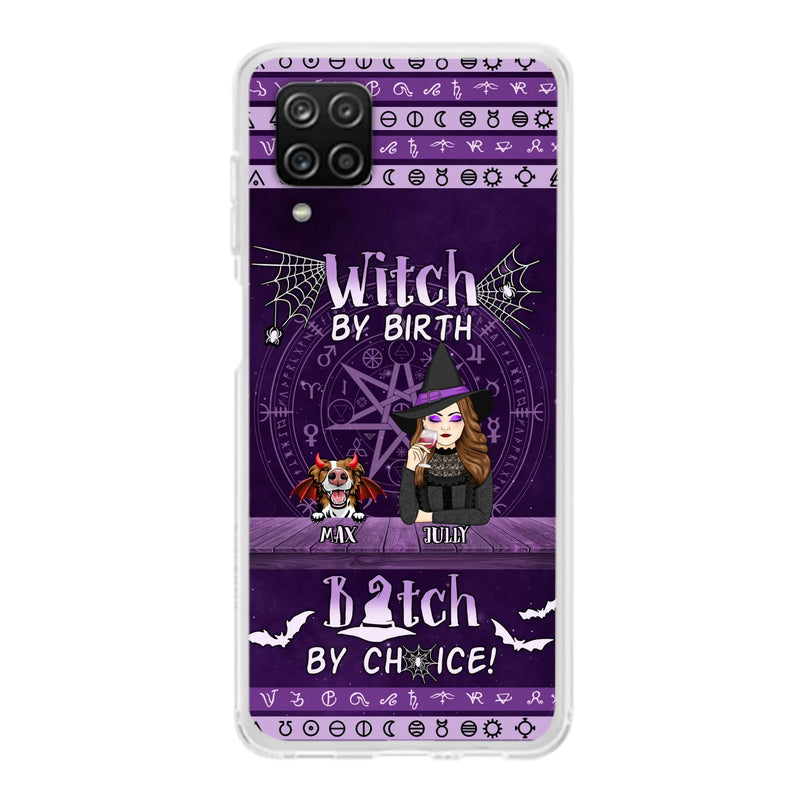 Custom Personalized Witch Phone Case - Halloween Gift Idea for Witch Lovers/Pet Lovers - Upto 3 Dogs/Cats - Witch By Birth - Case For iPhone/Samsung