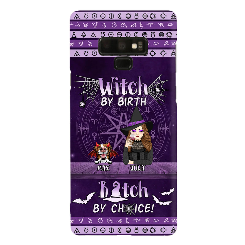 Custom Personalized Witch Phone Case - Halloween Gift Idea for Witch Lovers/Pet Lovers - Upto 3 Dogs/Cats - Witch By Birth - Case For iPhone/Samsung