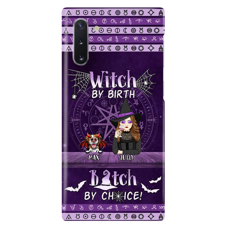 Custom Personalized Witch Phone Case - Halloween Gift Idea for Witch Lovers/Pet Lovers - Upto 3 Dogs/Cats - Witch By Birth - Case For iPhone/Samsung