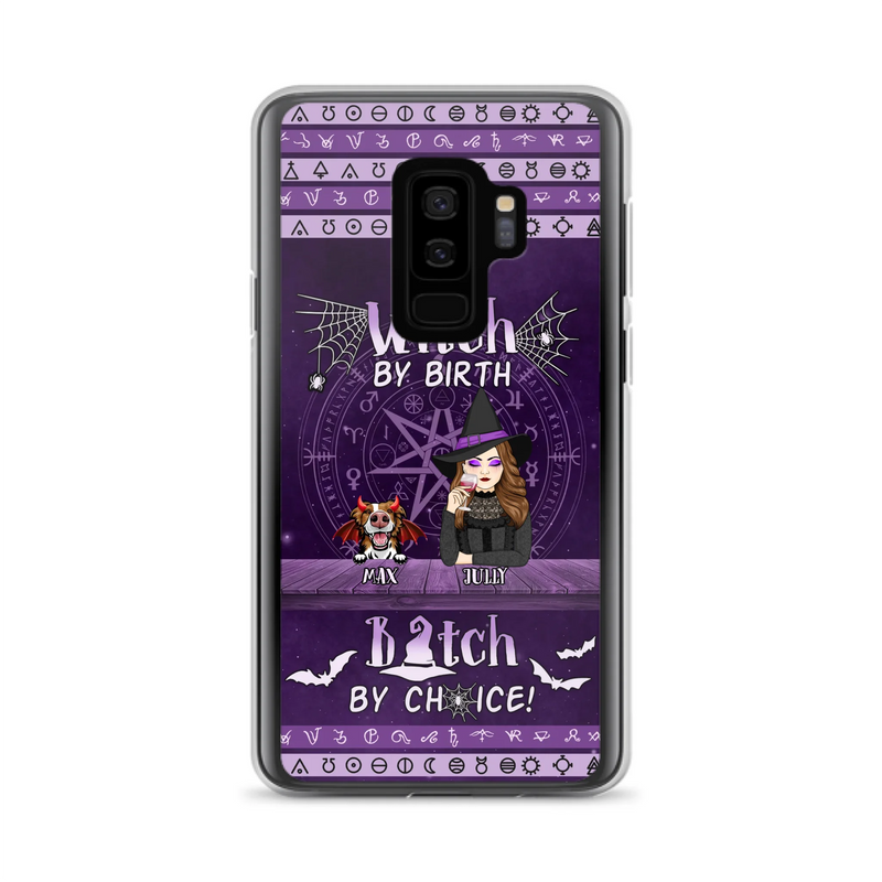 Custom Personalized Witch Phone Case - Halloween Gift Idea for Witch Lovers/Pet Lovers - Upto 3 Dogs/Cats - Witch By Birth - Case For iPhone/Samsung