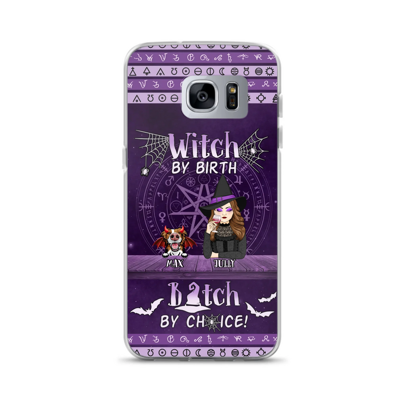 Custom Personalized Witch Phone Case - Halloween Gift Idea for Witch Lovers/Pet Lovers - Upto 3 Dogs/Cats - Witch By Birth - Case For iPhone/Samsung