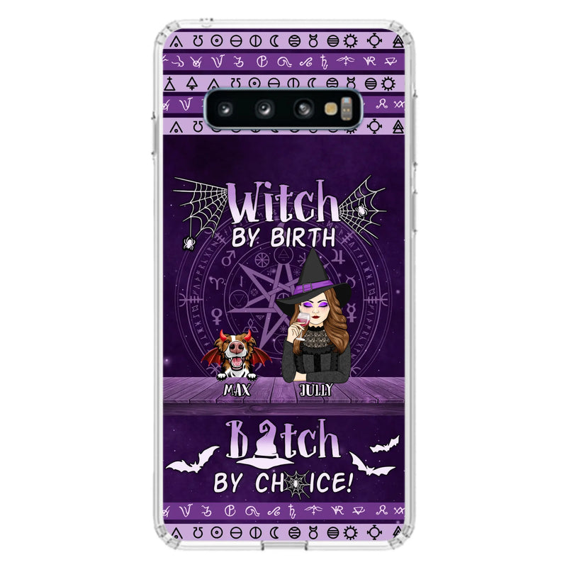 Custom Personalized Witch Phone Case - Halloween Gift Idea for Witch Lovers/Pet Lovers - Upto 3 Dogs/Cats - Witch By Birth - Case For iPhone/Samsung