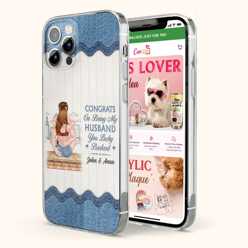 Custom Personalized Couple Phone Case - Gift Idea For Couple/Valentines Day - Congrats On Being My Husband You Lucky Bastard - Case For iPhone/Samsung