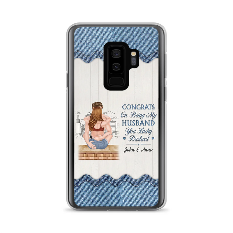 Custom Personalized Couple Phone Case - Gift Idea For Couple/Valentines Day - Congrats On Being My Husband You Lucky Bastard - Case For iPhone/Samsung