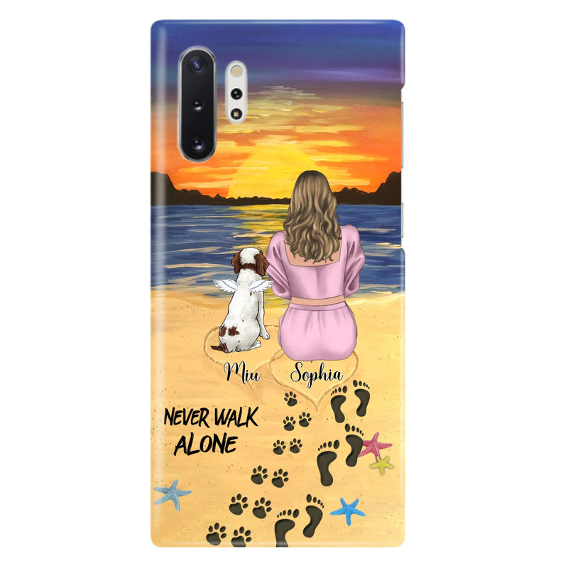 Custom Personalized Memorial Dog Mom Phone Case - Upto 3 Dogs - Memorial Gift Idea for Dog Owners - Never Walk Alone - Case for iPhone/Samsung