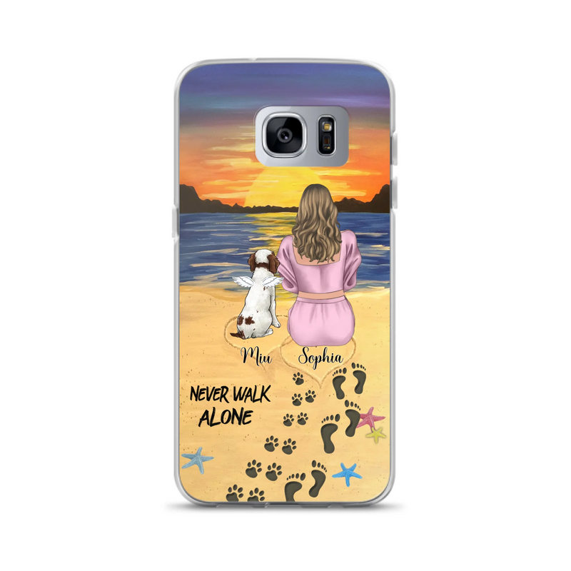 Custom Personalized Memorial Dog Mom Phone Case - Upto 3 Dogs - Memorial Gift Idea for Dog Owners - Never Walk Alone - Case for iPhone/Samsung