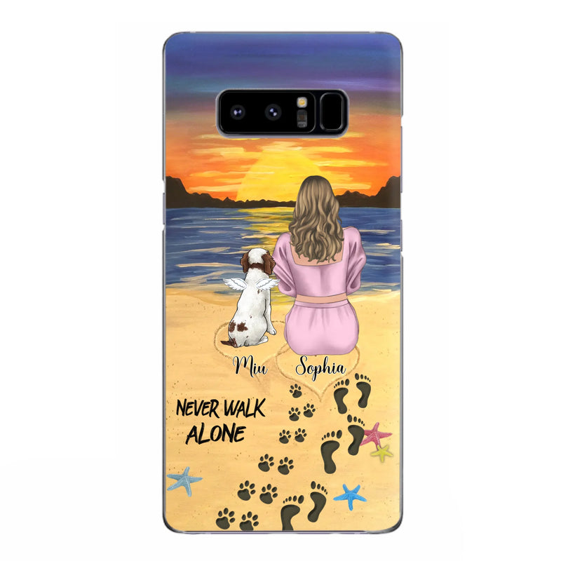 Custom Personalized Memorial Dog Mom Phone Case - Upto 3 Dogs - Memorial Gift Idea for Dog Owners - Never Walk Alone - Case for iPhone/Samsung