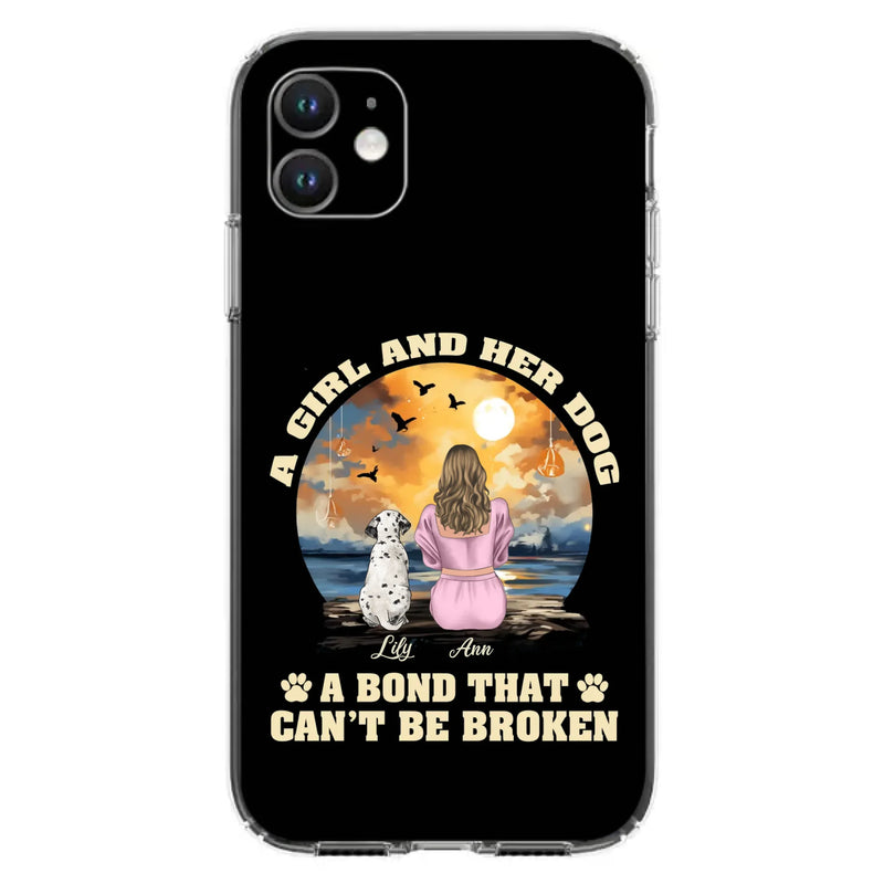 Custom Personalized Dog Mom Phone Case - Upto 4 Dogs - Gift Idea for Dog Owners - Case For iPhone/ Samsung - A Girl And Her Dog A Bond That Can't Be Broken