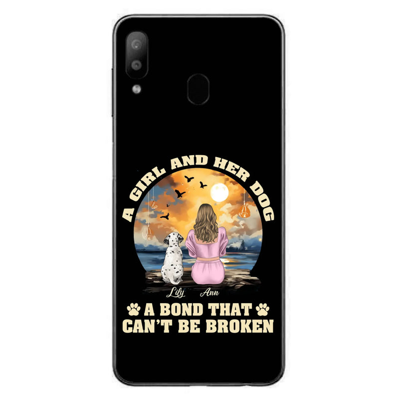 Custom Personalized Dog Mom Phone Case - Upto 4 Dogs - Gift Idea for Dog Owners - Case For iPhone/ Samsung - A Girl And Her Dog A Bond That Can't Be Broken
