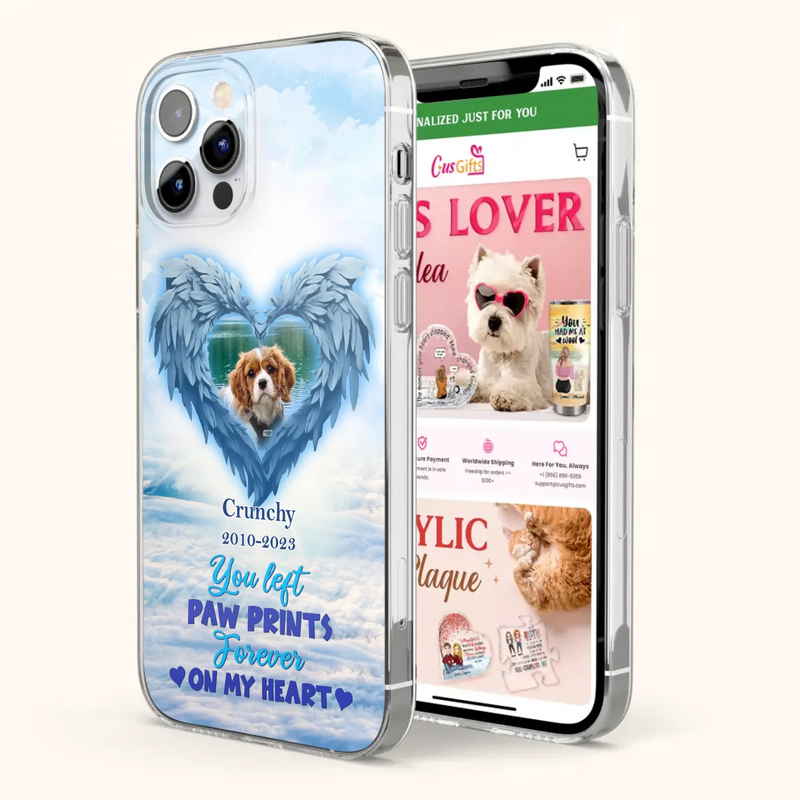 Custom Personalized Memorial Photo Phone Case - Memorial Gift Idea for Pet Owners - You Left Paw Prints Forever On My Heart - Case for iPhone/Samsung
