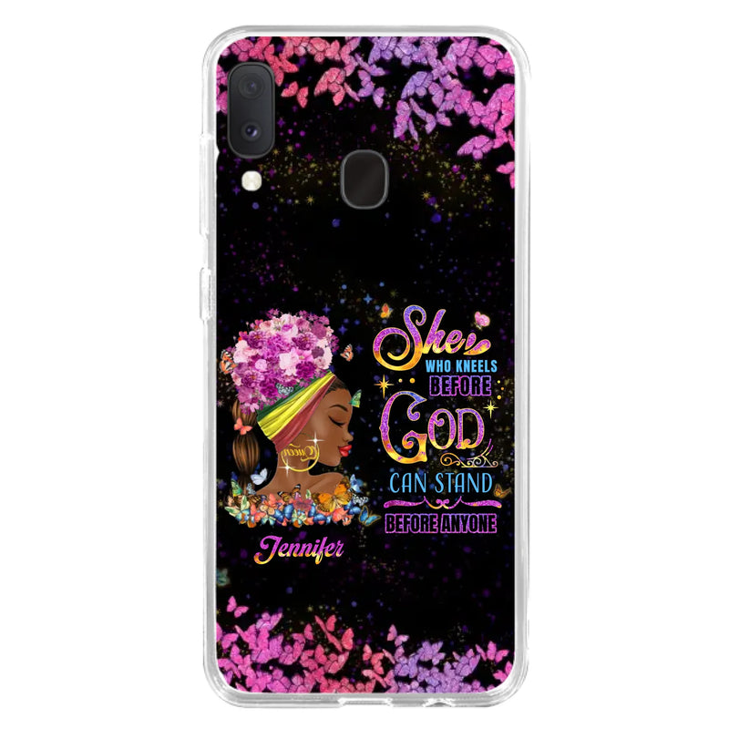 Custom Personalized Black Girl Phone Case - Gift Idea for Birthday/Friends - She Who Kneels Before God Can Stand Before Anyone - Case For iPhone/Samsung