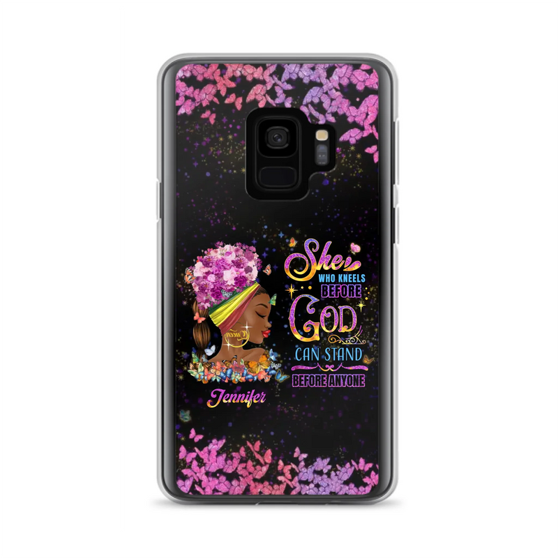 Custom Personalized Black Girl Phone Case - Gift Idea for Birthday/Friends - She Who Kneels Before God Can Stand Before Anyone - Case For iPhone/Samsung