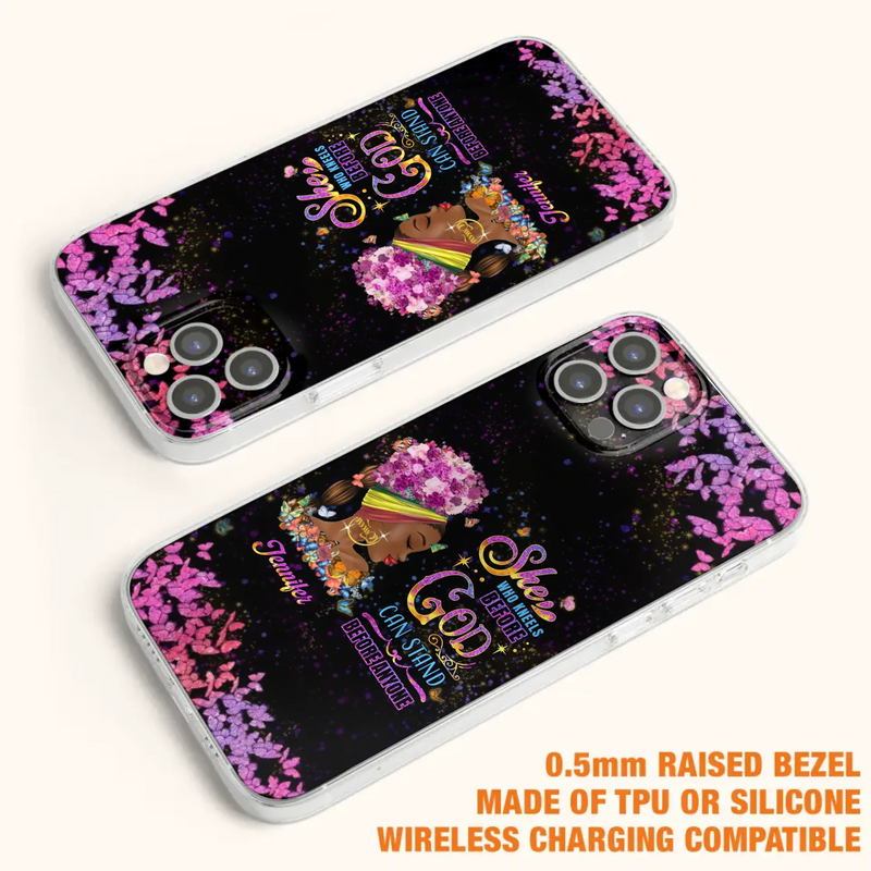 Custom Personalized Black Girl Phone Case - Gift Idea for Birthday/Friends - She Who Kneels Before God Can Stand Before Anyone - Case For iPhone/Samsung