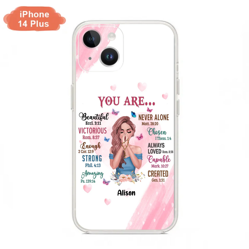 Custom Personalized Praying Girl Phone Case - Gift Idea for Girls/Friends - You Are Beautiful - Case for iPhone/Samsung