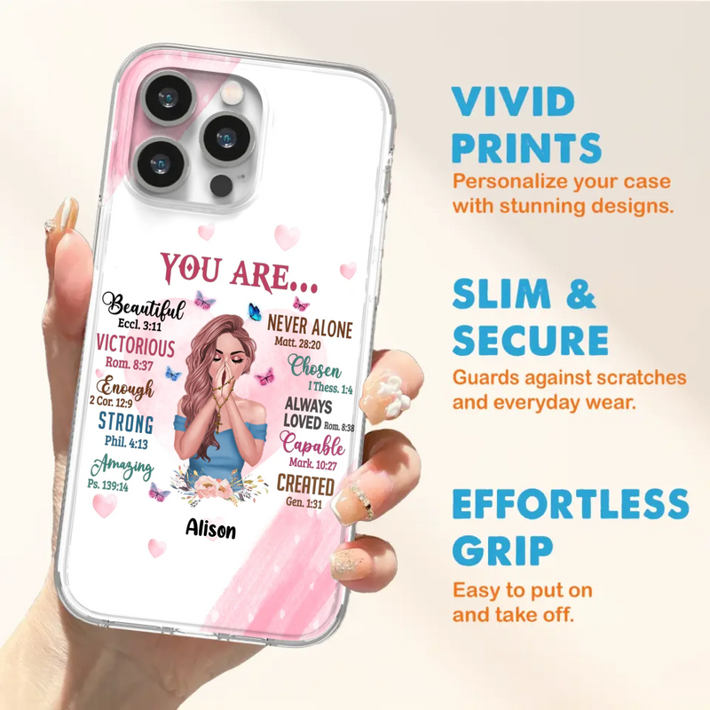 Custom Personalized Praying Girl Phone Case - Gift Idea for Girls/Friends - You Are Beautiful - Case for iPhone/Samsung