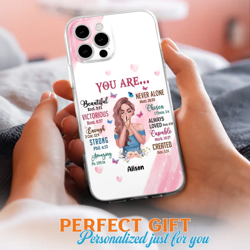Custom Personalized Praying Girl Phone Case - Gift Idea for Girls/Friends - You Are Beautiful - Case for iPhone/Samsung