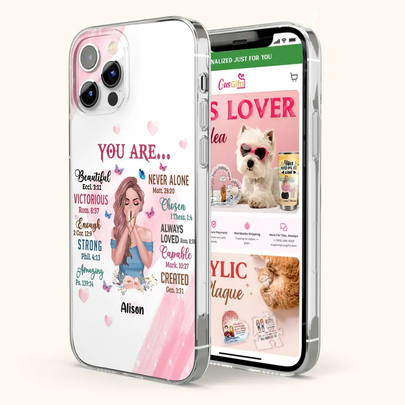 Custom Personalized Praying Girl Phone Case - Gift Idea for Girls/Friends - You Are Beautiful - Case for iPhone/Samsung