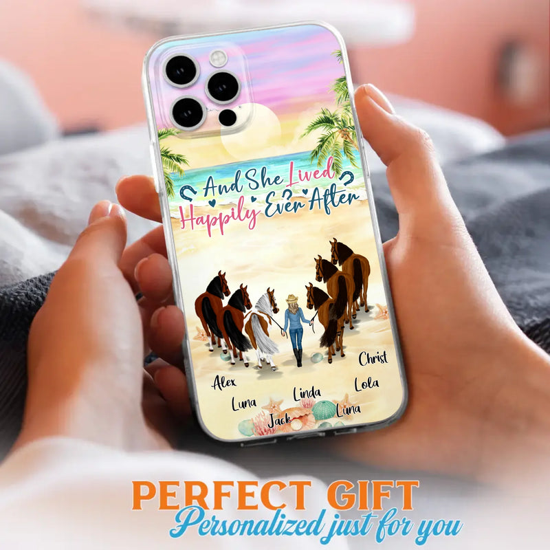 Custom Personalized Horse Girl Phone Case - Upto 6 Horses - Gift Idea for Horse Lovers - And She Lived Happily Ever After - Case for iPhone/Samsung