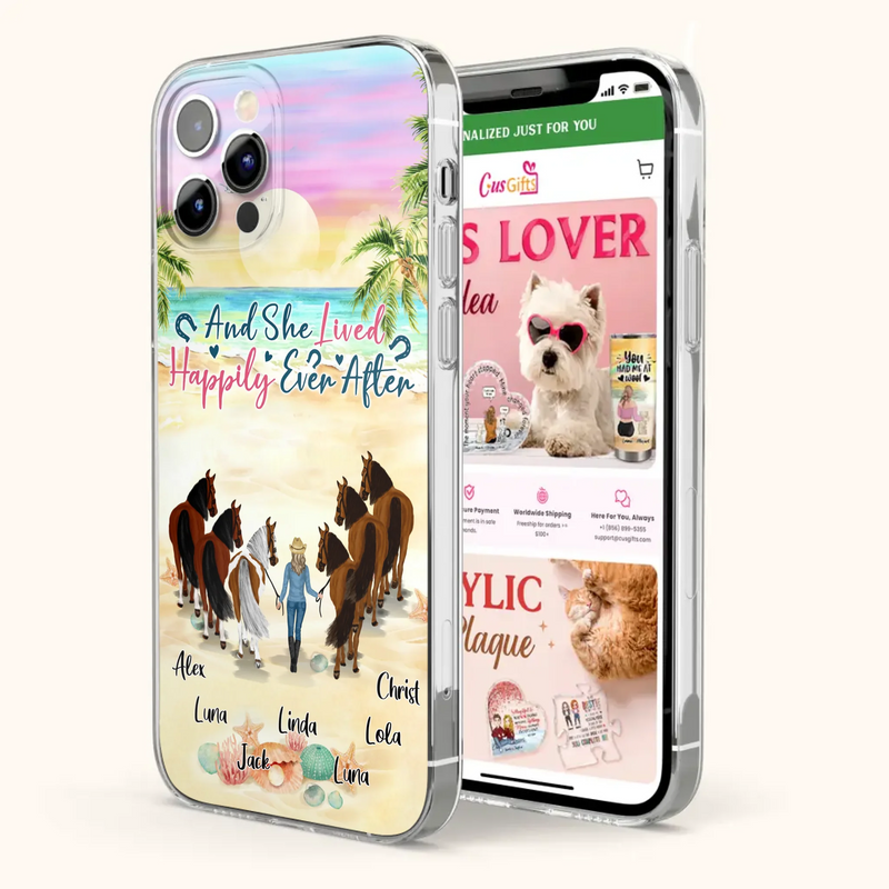 Custom Personalized Horse Girl Phone Case - Upto 6 Horses - Gift Idea for Horse Lovers - And She Lived Happily Ever After - Case for iPhone/Samsung