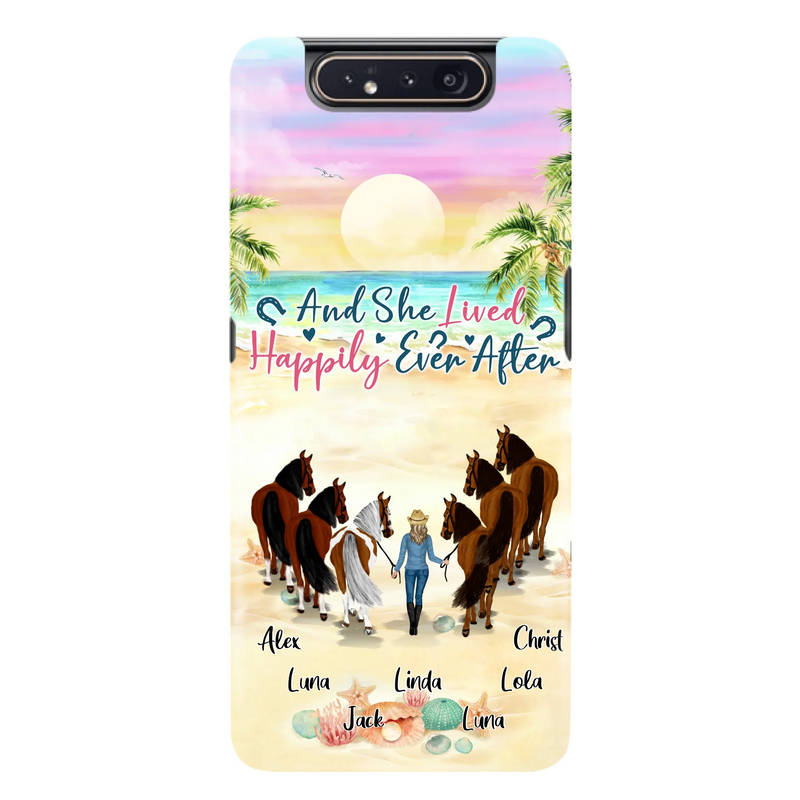 Custom Personalized Horse Girl Phone Case - Upto 6 Horses - Gift Idea for Horse Lovers - And She Lived Happily Ever After - Case for iPhone/Samsung