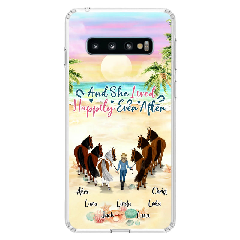 Custom Personalized Horse Girl Phone Case - Upto 6 Horses - Gift Idea for Horse Lovers - And She Lived Happily Ever After - Case for iPhone/Samsung
