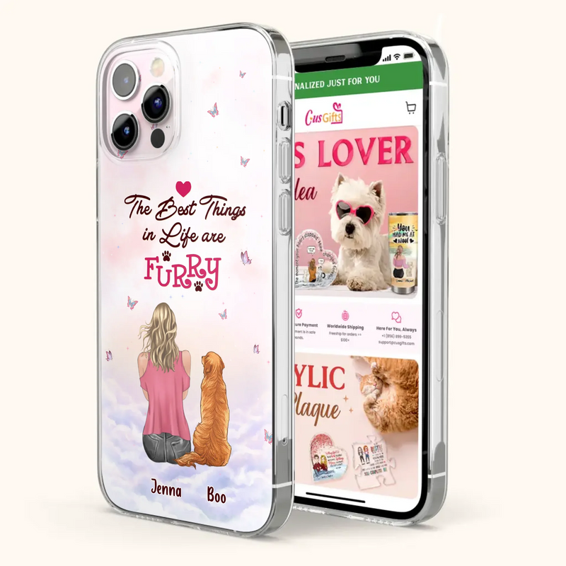 Custom Personalized Dog Mom Phone Case - Upto 5 Dogs - Gift Idea For Dog Lovers - The Best Things In Life Are Furry - Case for iPhone/Samsung