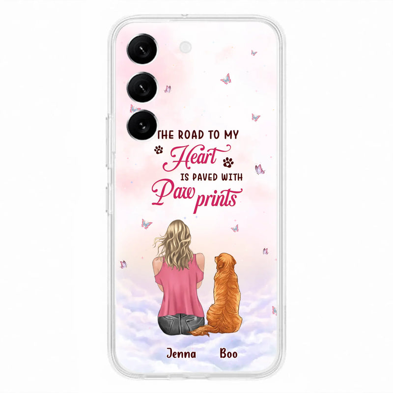 Custom Personalized Dog Mom Phone Case - Upto 5 Dogs - Gift Idea For Dog Lovers - The Road To My Heart Is Paved With Pawprints - Case for iPhone/Samsung